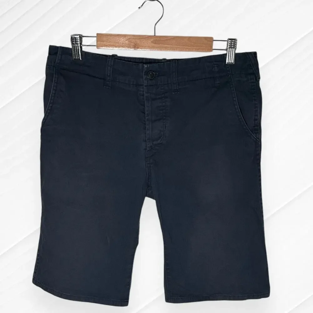 PAUL SMITH Chino Shorts Flat Front Button Fly Navy Blue Mid Rise Stretch Slim 30